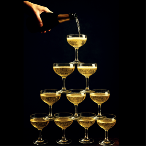 Das Bild einer Champagner-Pyramide verdeutlicht klar warum ein Führungscoaching möglichst weit oben im Unternehmen ansetzen sollte. 